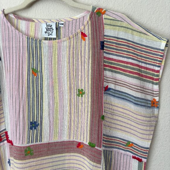 Ivy Jane Embroidered Cotton Mixed Stripe Boxy Boho Blouse Top - Picture 3 of 13